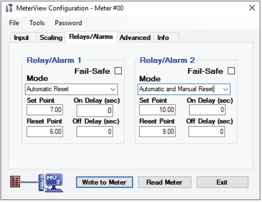 Relay/Alarm Configuration Screen