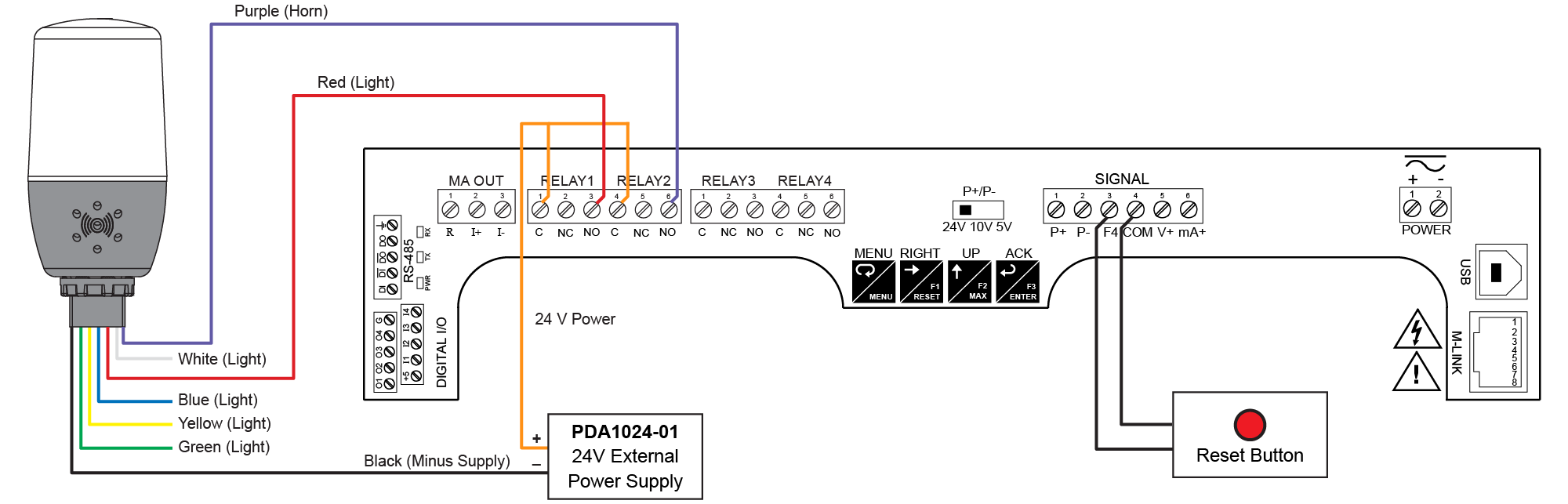 Wiring Connections for MOD-PD2LH5C Models Using PDA1024-01 External Power Supply