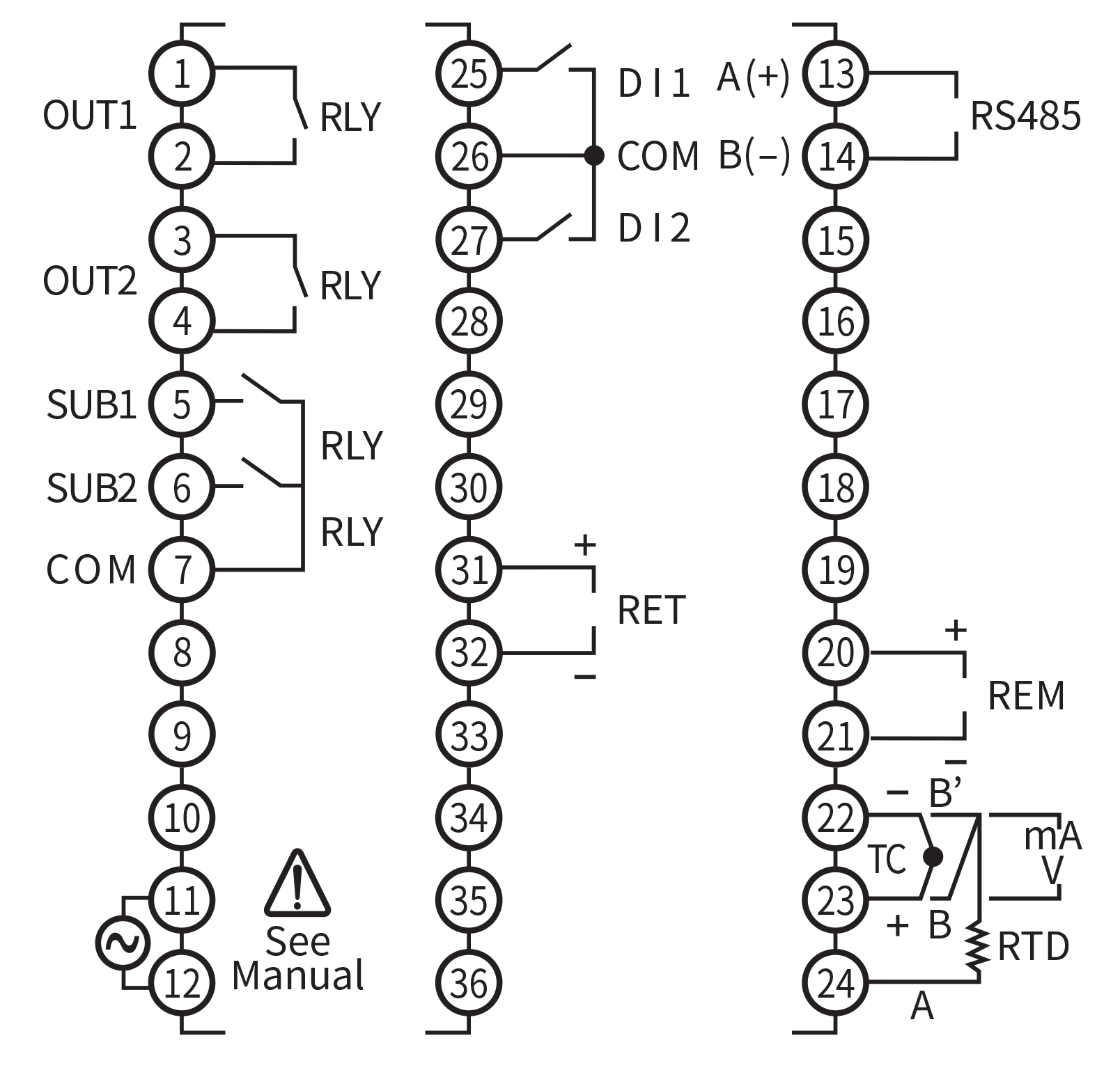 PD510-R (1/16 DIN) Connections